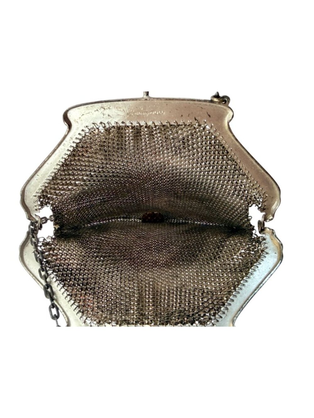 Vintage Mandalian Mfg Co Art Deco Mesh Bag Floral Design & Chain Fringe Detailin - Picture 12 of 16